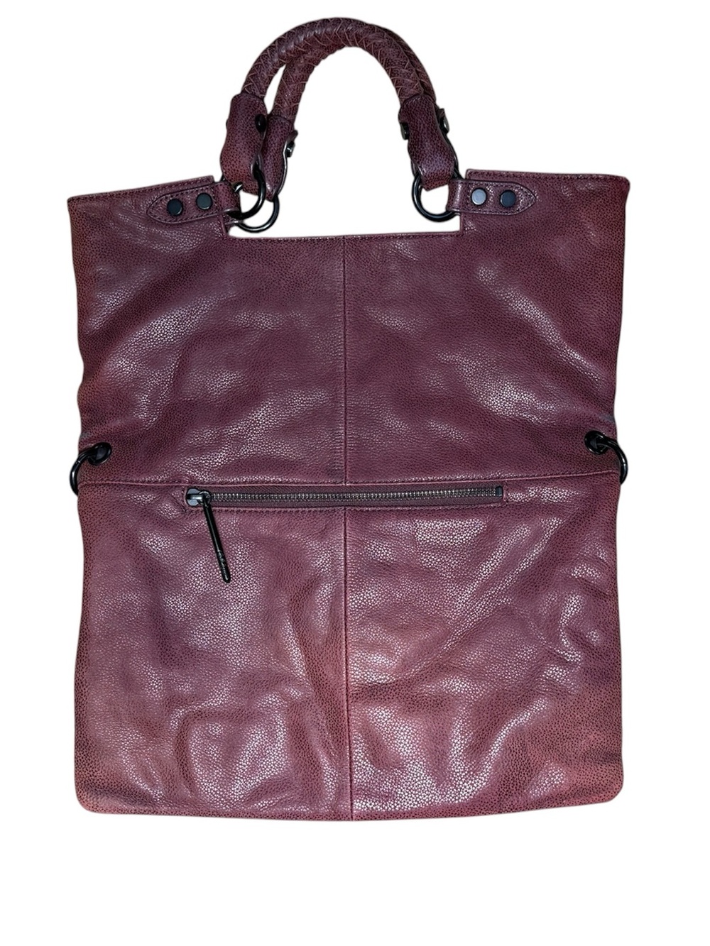 Elliott Lucca Iara Foldover Tote Bag Burgundy Leather Convertible Hobo - Picture 4 of 8